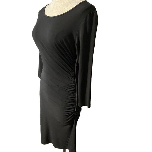 Michael Kors Dress Black 6 Stretch 3/4 Long Sleeve Side Zip Ruched Side Zipper - Picture 5 of 6